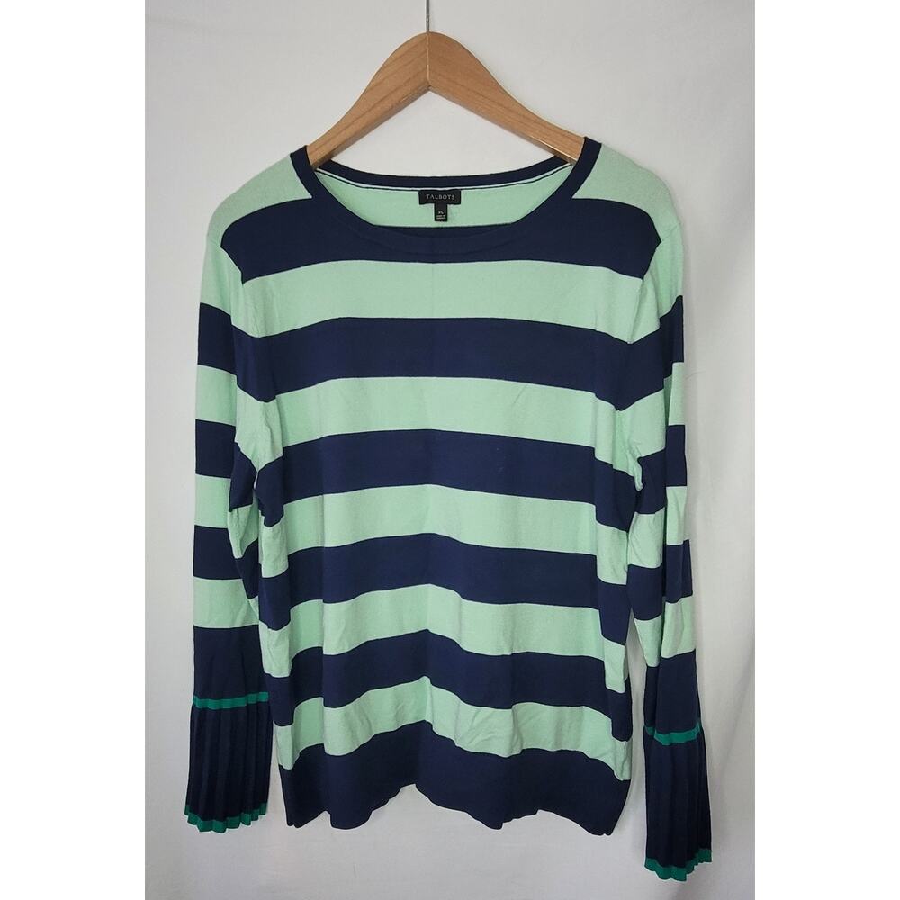 Talbots- Women's Long sleeve navy and teal top- size XL